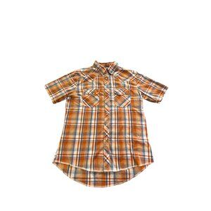 Wrangler‎ Short Sleeve Men''s Large Pearl Snap Shirt with Pockets Rust, Navy,